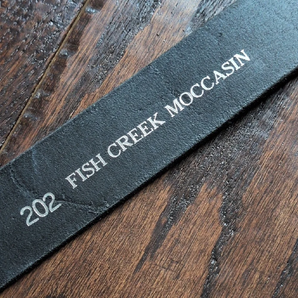FISH CREEK MOCCASIN I Classic Black Leather Belt with Silver Pewter Buckle, 36